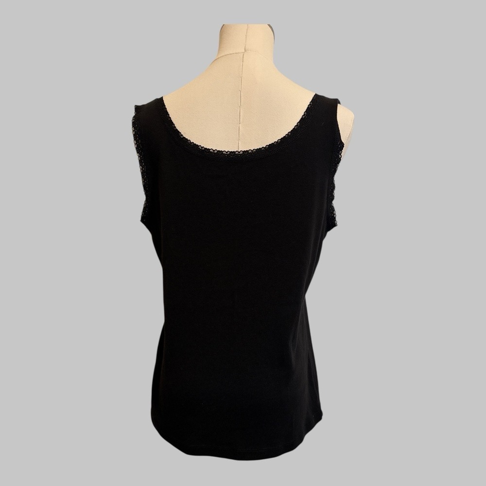 Jones New York Sport Tank Top Women L Black Lace Trim Ribbed Cotton Coquette